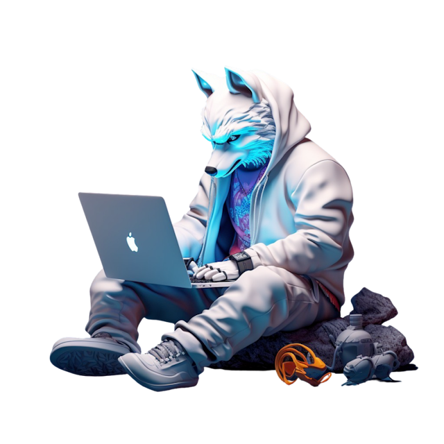 A wolf coding on a computer