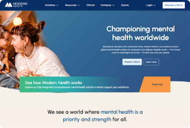 Screenshot of the Modern Health website